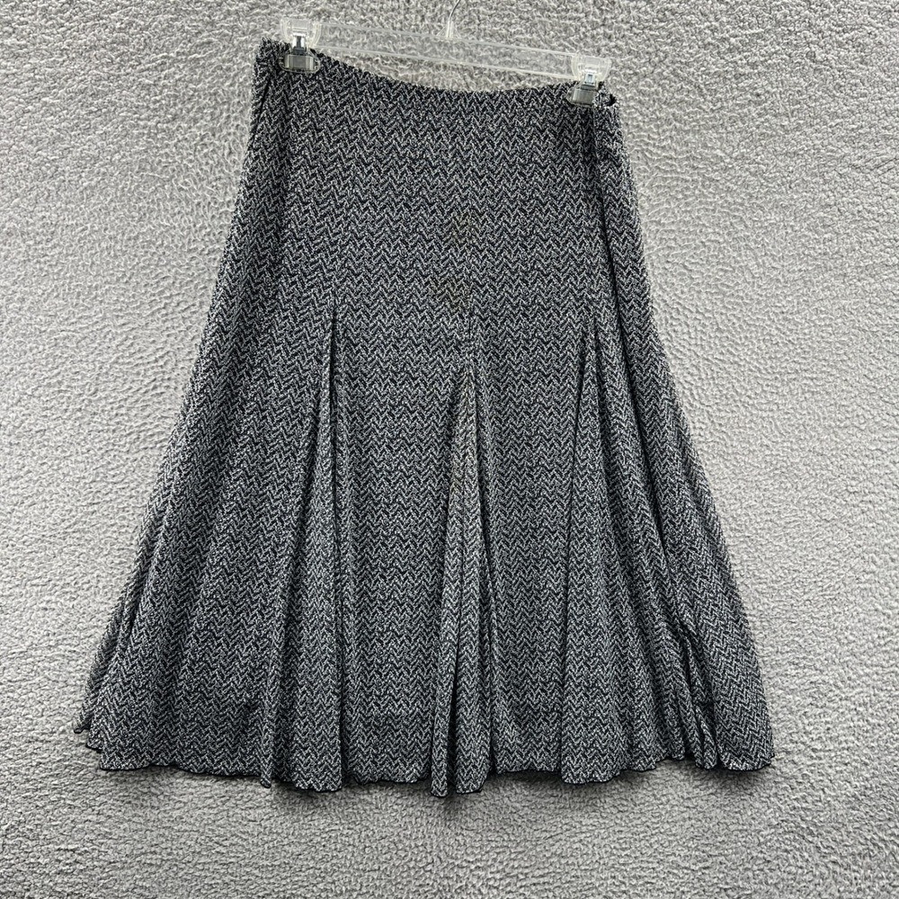 Women Midi Skirt L Chevron Geometric Flared A Line Swing Classic Office Workwear